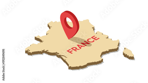 3d map of france with location marker and shadow effect
