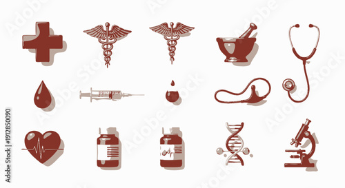 Essential medical healthcare and science symbols icon collection