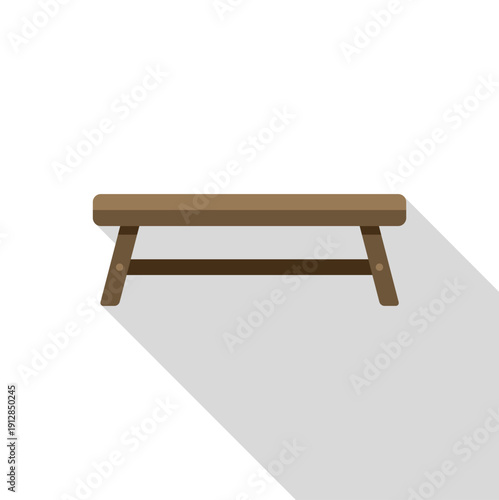 Wooden bench with flat design and cast long shadow on white background