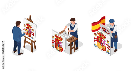 Creative professions with spanish theme in isometric style