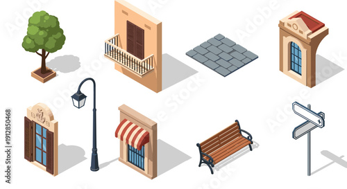 Isometric city elements collection with architecture and urban items
