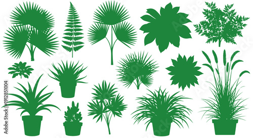 Green plant silhouettes collection vector icons on white background