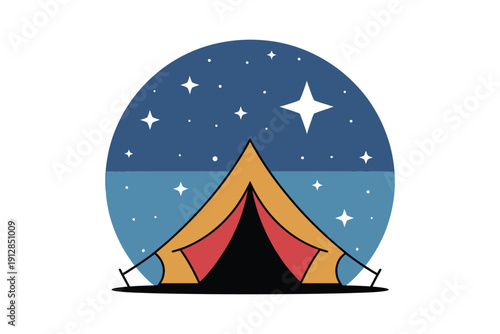 Canvas tent under a brightly lit starry night sky suggests peaceful.