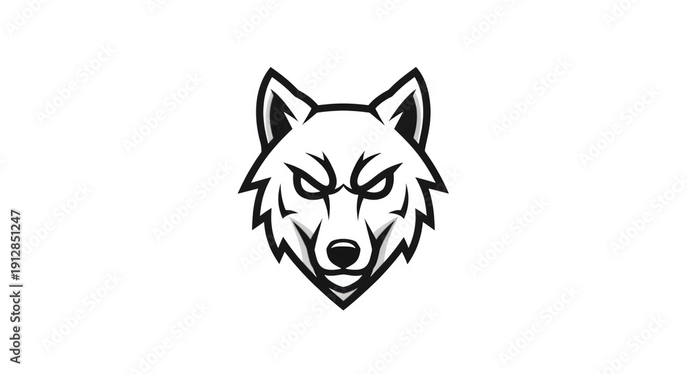 Fototapeta premium A minimalist black and white illustration of a wolf's head with piercing eyes.