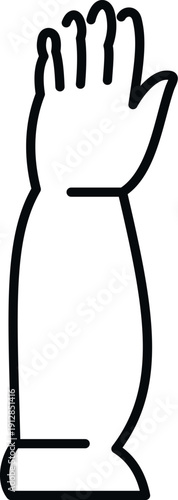 Hand with full arm in a long protective glove reaching upwards, illustrating asking a question