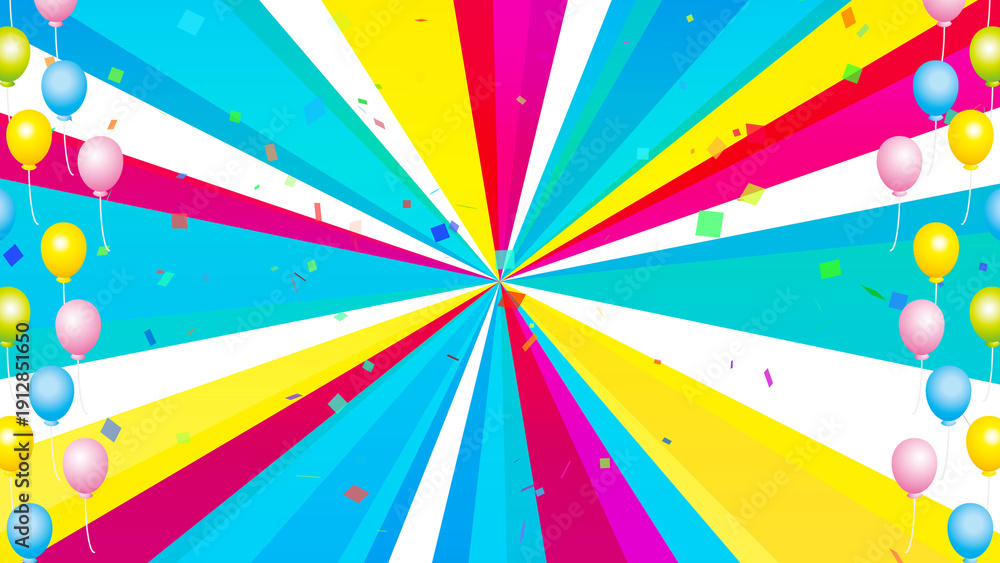 Fototapeta premium 集中線, 効果線, 漫画, 正月, 年賀状, クリスマス, ハロウィン, 背景, カラフル, パーティー, 風船, バルーン, お祝い, イベント, ベクター, イラスト, 誕生日, 装飾, 紙吹雪, デコレーション, 楽しい, バースデー, 明るい, 飾り, 色, カラー, 色彩, 祝う, レインボー, 色とりどり, 