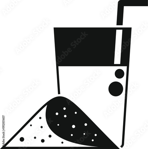 Drinking soda with a large pile of sugar representing unhealthy consumption