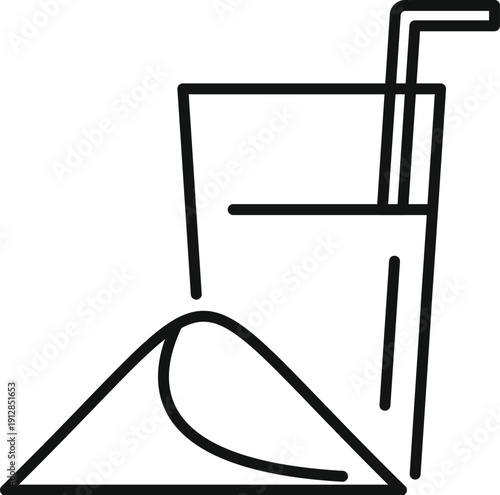 Powder and a glass of water with a straw, representing a drink mix