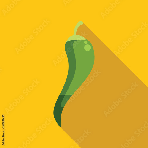 Green jalapeno pepper with a long shadow on an orange background
