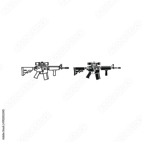Side-by-side comparison of two modern assault rifles with tactical accessories.