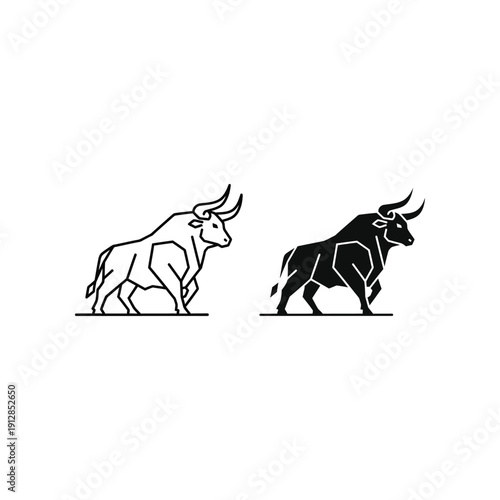 Contrasting silhouettes of a white bull and a black bull standing side by side