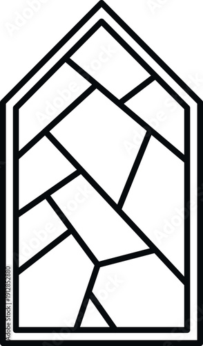 Stylized architectural window featuring fragmented geometric shapes creating an abstract mosaic pattern