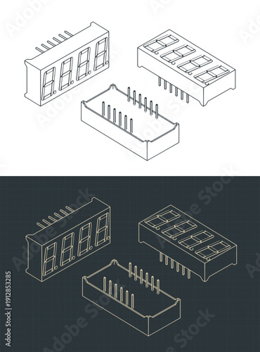 4 Digit 7-Segment LED Display isometric drawings