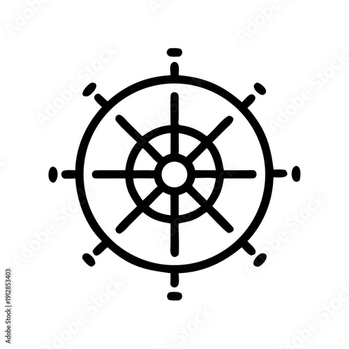 Ship steering wheel icon in minimalistic black design  