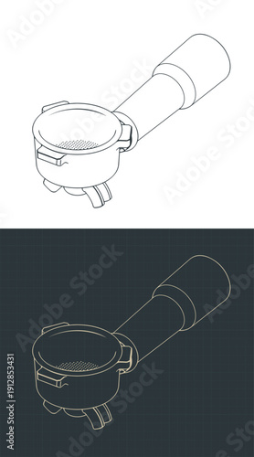 Double spout portafilter isometric drawings