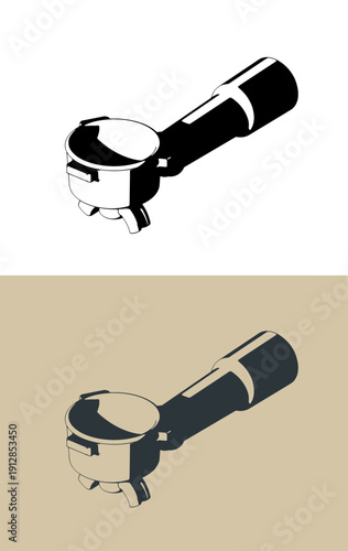 Double spout portafilter isometric illustrations