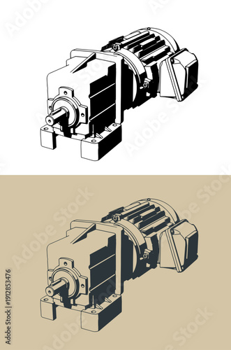 Helical geared motor illustrations