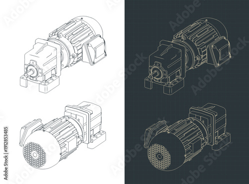 Helical geared motor isometric drawings