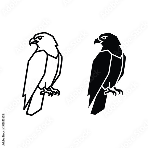Two distinct silhouettes of birds of prey perched on branches