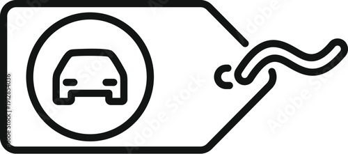 Price tag icon featuring a car symbol representing vehicle sales and automotive deals