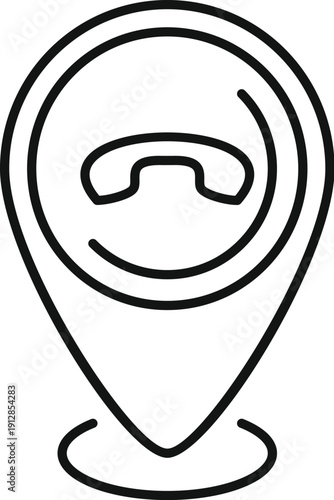 Map pointer showing a telephone receiver, symbolizing contact or calling a place