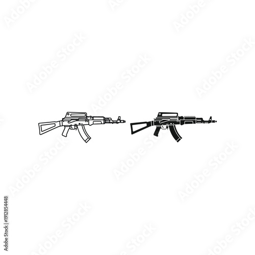 Two vintage ak-47 style rifles displayed side by side in black and white