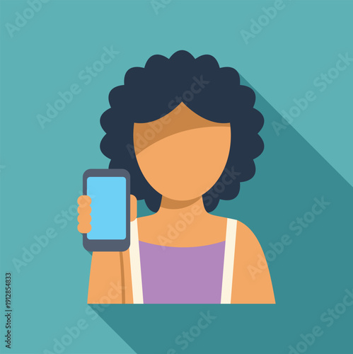 Woman or user avatar displaying a blank screen smartphone using flat design style