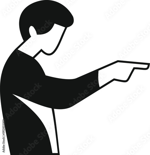 Person pointing a finger, indicating direction or assigning blame and accusation