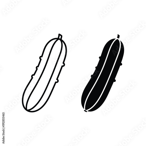Two contrasting illustrations of a cucumber with outlined and filled designs