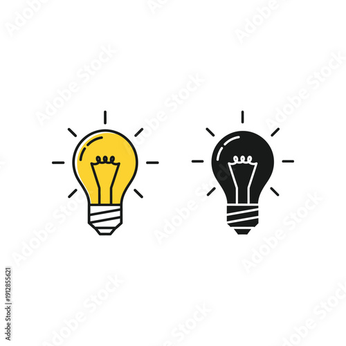 Illustration of a lit and an unlit light bulb with dotted rays