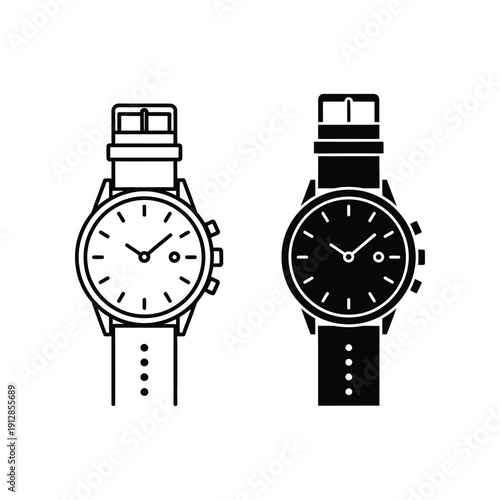 Two stylish wristwatches with contrasting watch faces and bands displayed side by side