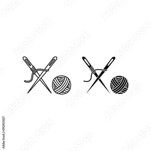 Classic pair of scissors with a ball of yarn demonstrating crafting tools