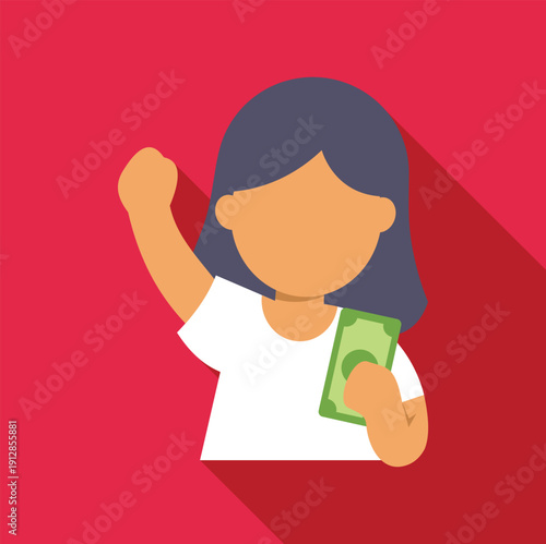 Woman raising fist while holding cash, symbolizing activism, financial rights, and female empowerment