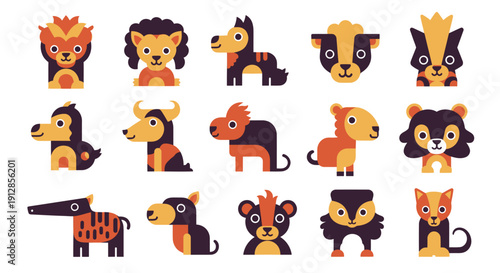 Canvas Print Collection of stylized animals in flat design