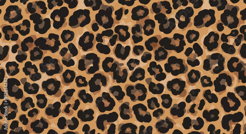 Abstract leopard print pattern with brown and black spots.