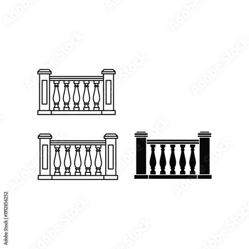 Comparison of classical balustrade designs with and without pillars and shading