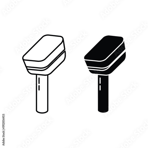 Illustration of a pair of black and white rubber mallets or hammers with handles