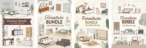 Stylish furniture bundle promotions featuring modern home interiors and designs.