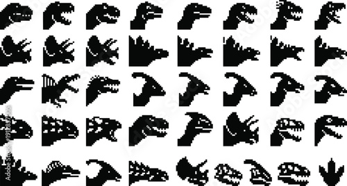 Pixel Dinosaur Silhouette Icons – 8-Bit Jurassic Variety Pack