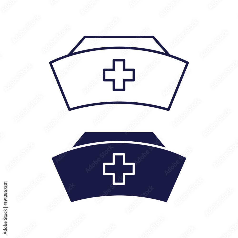 Obraz premium Nursing cap icons in different color variations with medical cross symbols