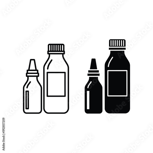 Four different types of bottles commonly used for liquid storage and medication