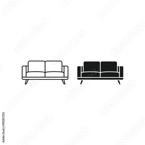 Two modern sofas with contrasting designs and leg styles shown side by side.