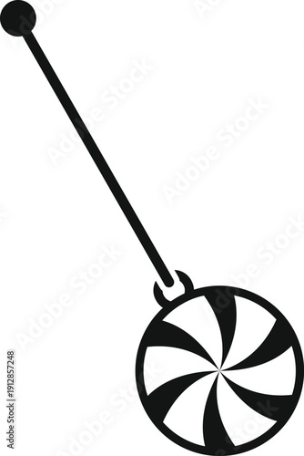 Lollipop shaped candy icon featuring a swirling pattern of black and white