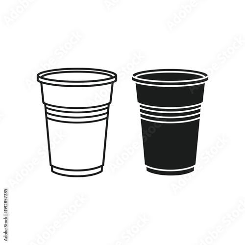 Comparison of a white and black disposable paper cup with horizontal ridges
