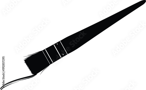 Black silhouette of flat paintbrush with long handle and visible bristles, ideal for artistic, design, and creative tool illustrations on white background.Black 