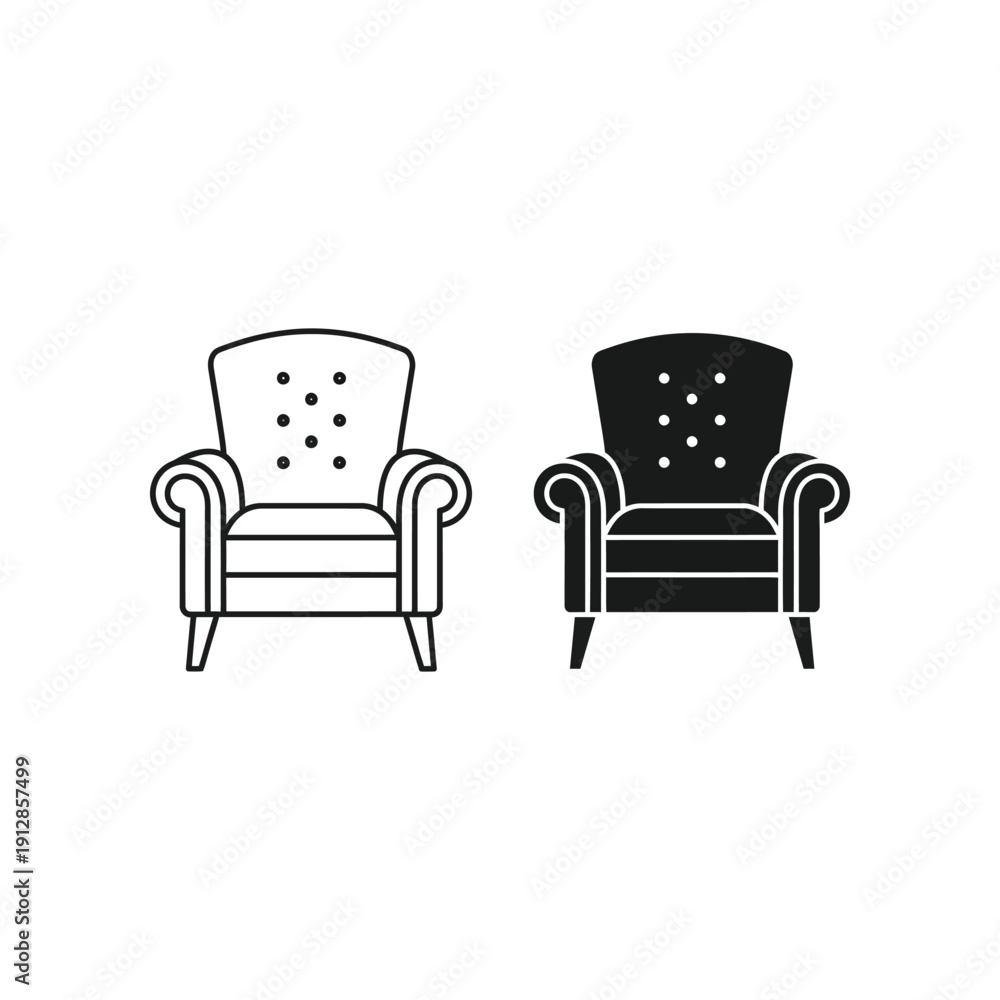 Fototapeta premium Two classic tufted armchairs facing each other in a minimalist style
