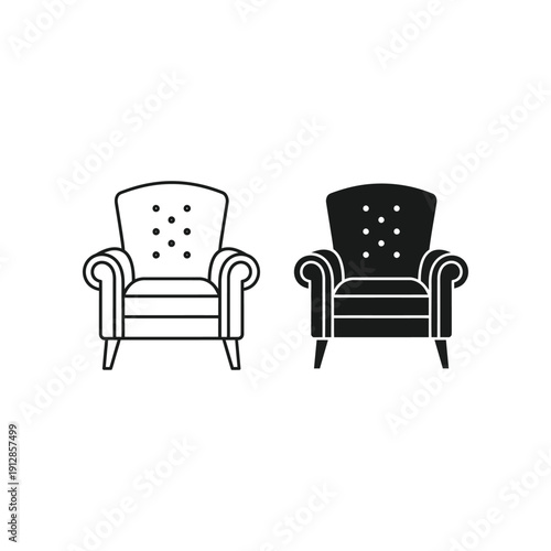 Two classic tufted armchairs facing each other in a minimalist style