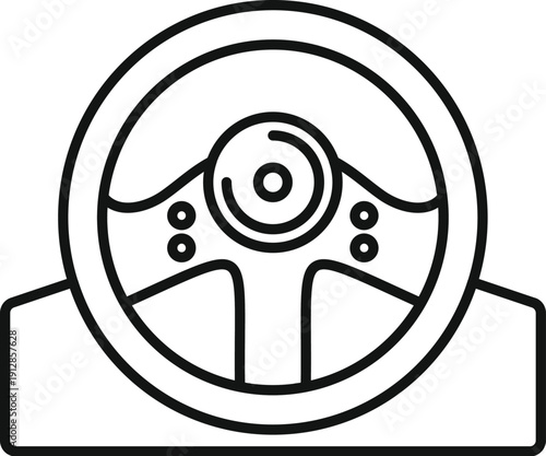 Gaming steering wheel on a base representing video game driving simulation