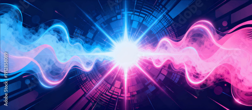 Vector illustration of the effects of a neutron explosion with radiation glow and plasma haze.