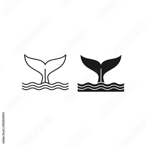 Contrasting silhouettes of a whale tail with different water representations